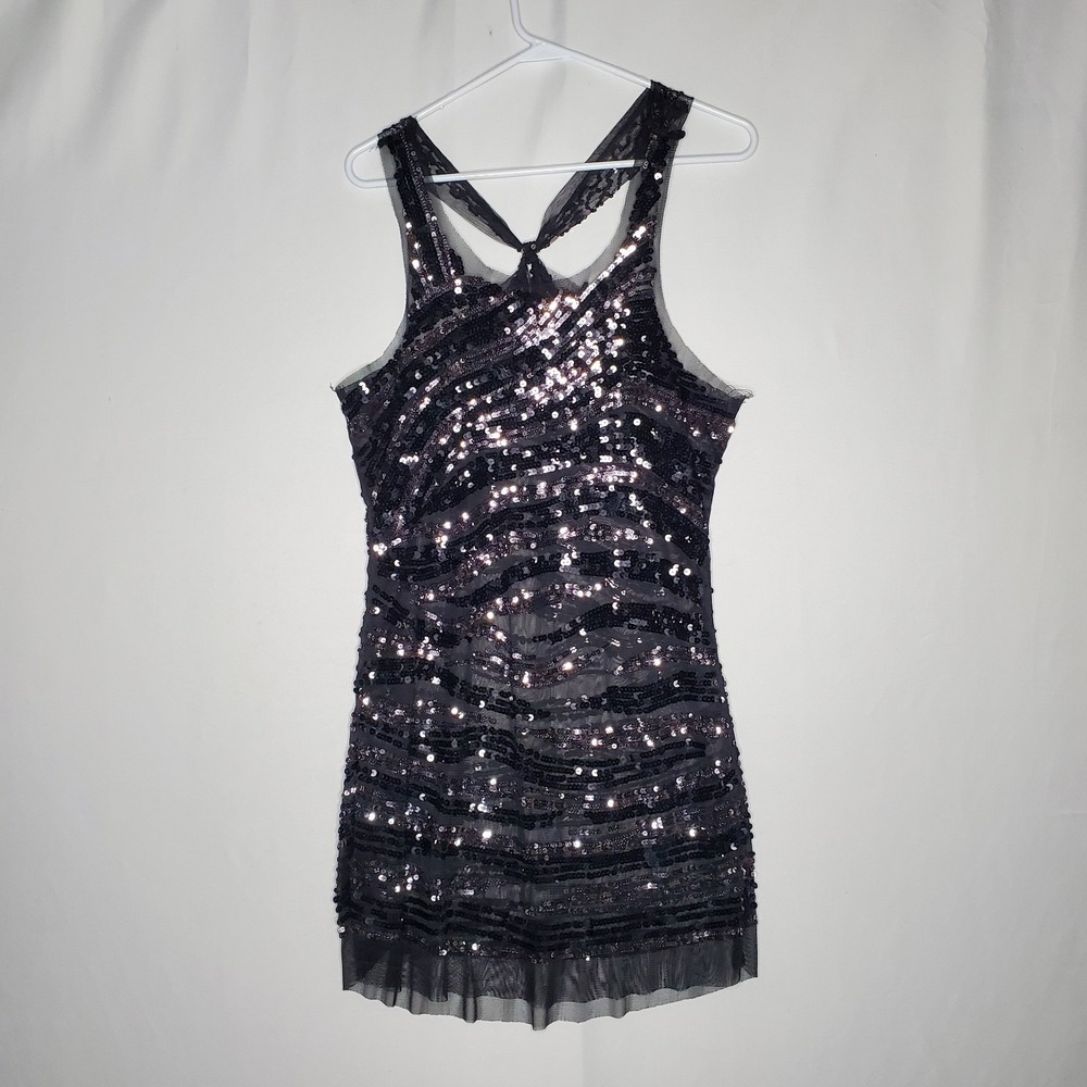 Vtg Y2K Wildcat Mini Dress Sheer Sequin  Lined‎ Evening Party Baddie Whimsy 90s